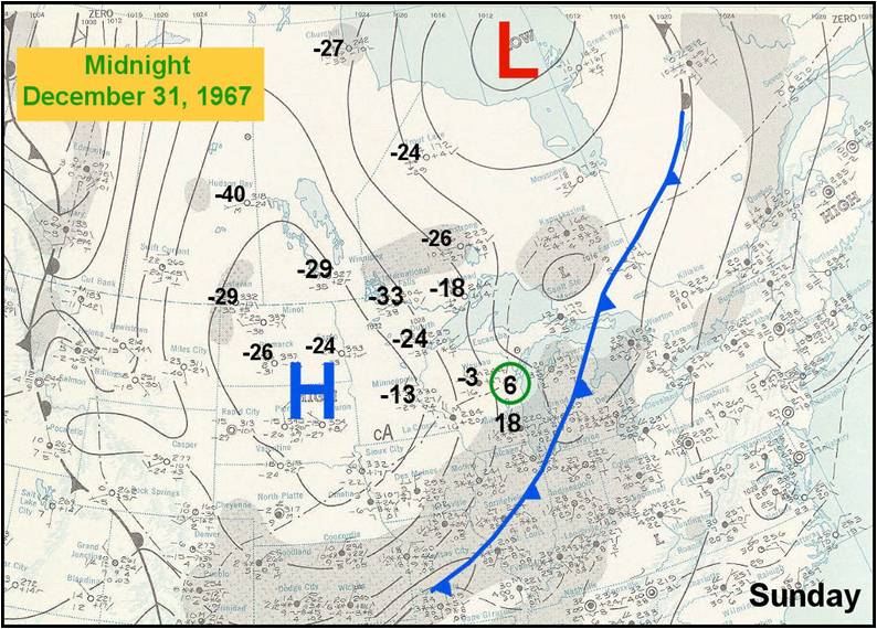 Surface weather chart on December 31, 1967