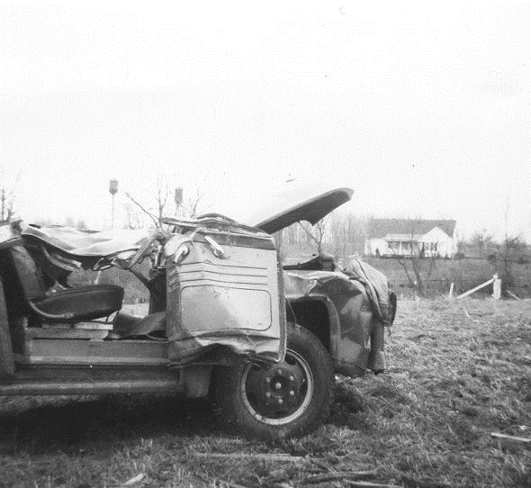Damage to Car from tornado of April 11, 1965