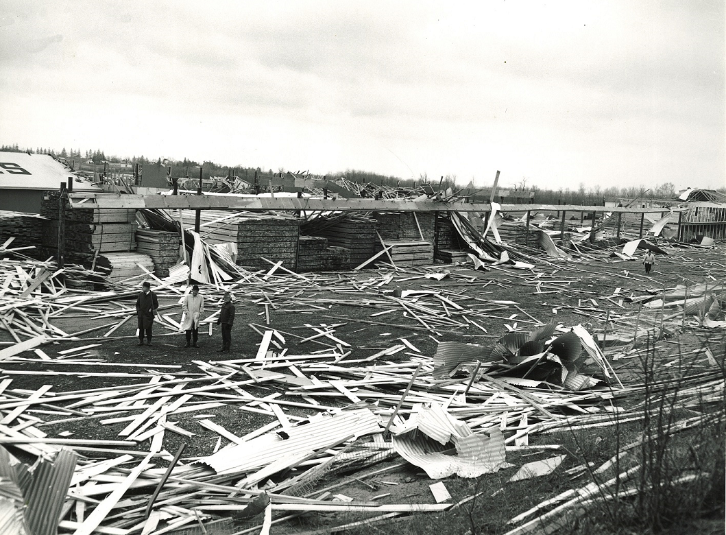 Wickes Lumber after the tornado of April 11, 1965