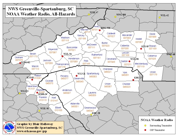 Greenville-Spartanburg, SC NOAA Weather Radio Transmitters