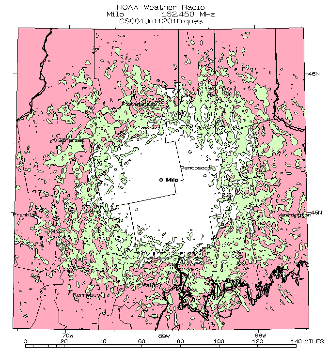 Detailed map of projected signal coverage of radio station KHB54