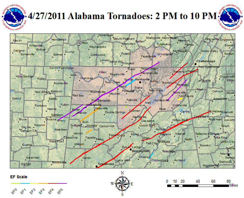 Preliminary Tornado Track Map from the April 27 2011 Super Outbreak