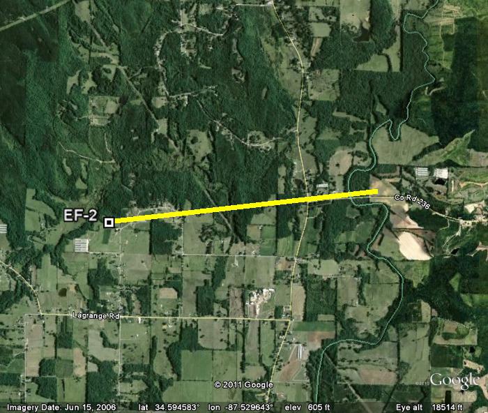 Southeastern Colbert/Extreme Western Lawrence County Tornado Path