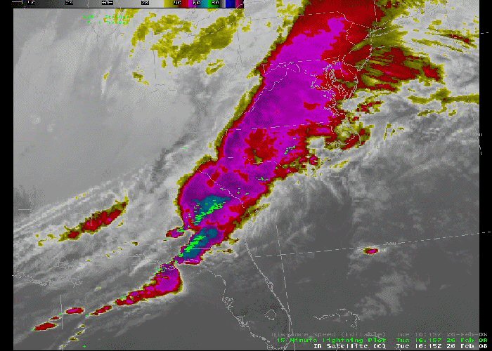 Satellite image of line of thunderstorms