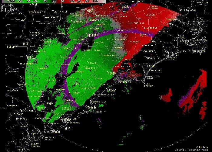 Radar Velocity Image of line of thunderstorms