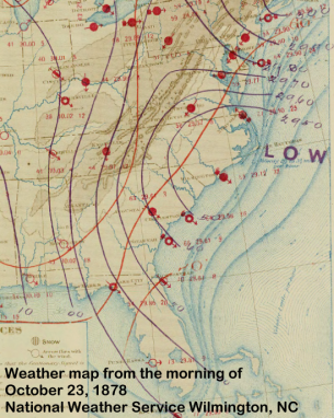 Surface weather map of the Gale of 1878