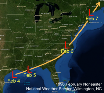 Track of the February 6, 1896 Nor'easter