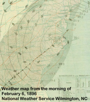 Surface map of the Nor'easter on February 6, 1896