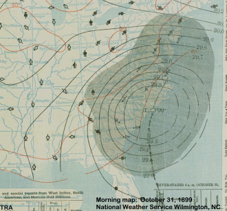 Morning weather map for October 31, 1899 showing Hurricane "Nine"