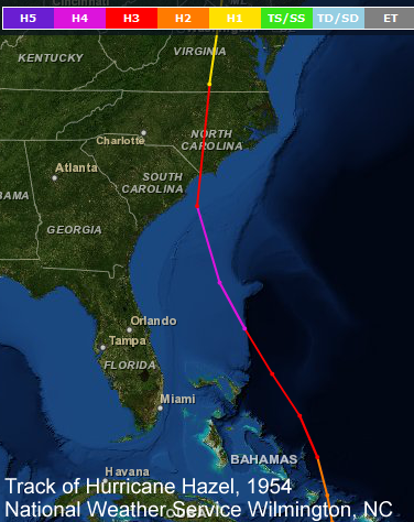 Track of 1954 Hurricane Hazel