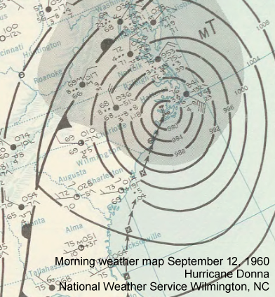 Morning weather map, September 12, 1960 featuring Hurricane Donna