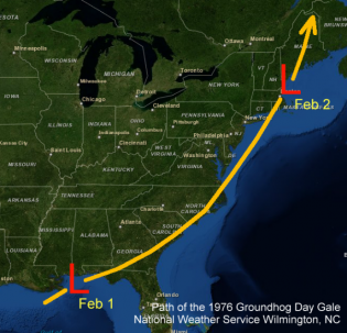 Path of the 1976 Groundhog Day Gale