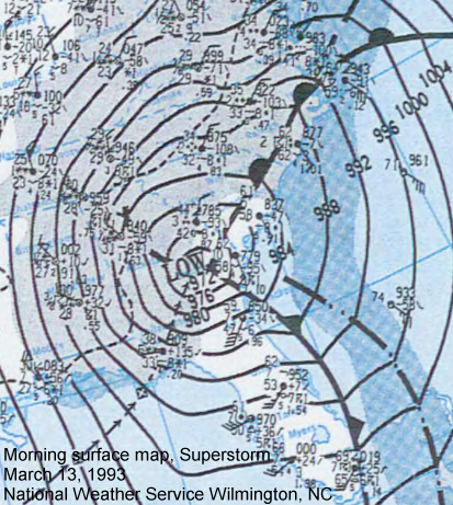 Surface weather map from March 13, 1993, The Superstorm