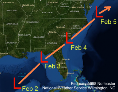 Track of the February 1998 Nor'easter