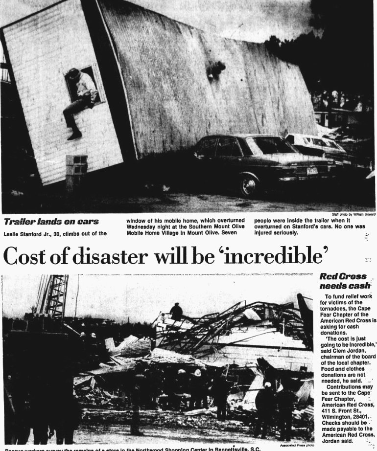 Newspaper article of the damage from the Tornadoes