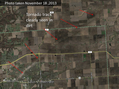 Track of the tornado in northern Tazewell and southern Woodford Counties
