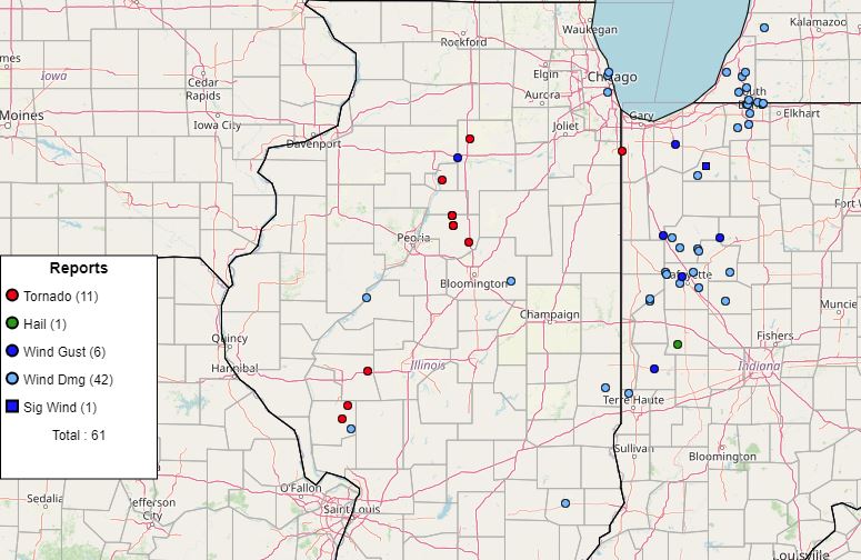 Map of storm reports