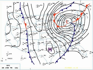Surface Map at 7 am EST January 26, 1978. Click to enlarge.