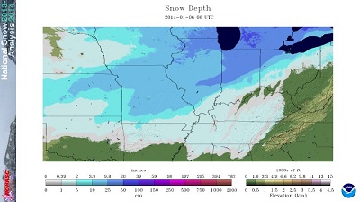 Snow depth across midwest as of 1:00 AM January 6 - Click to enlarge