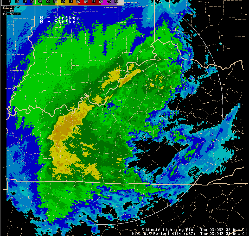 Radar loop from 9pm-12am CT on December 22, 2004. Notice the have bands of precipitation. (NWS Louisville)