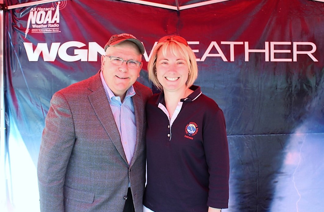 Amy with Tom Skilling at a weather radio event