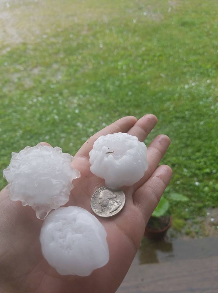 Photo of large hail that fell near Lesterville, MO.