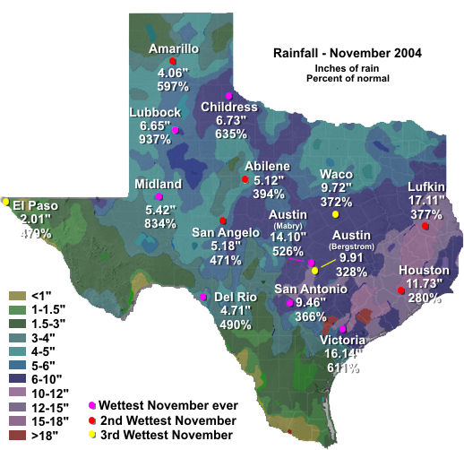 November 2004 rainfall for Texas