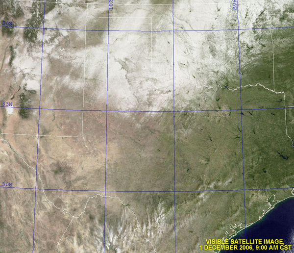 Visible satellite image taken around 9 am on Friday the 1st.