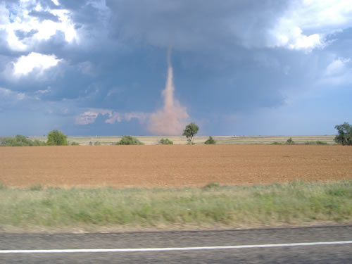 Image of a landspout tornado captured by a KCBD viewer on Septmeber 27, 2007. The tornado formed with a storm located west of Cotton Center in Hale County. (Image courtesy of KCBD)
