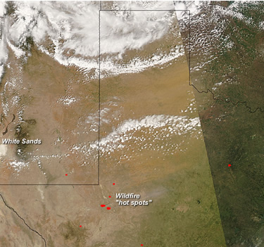 Satellite image from April 10, 2008 showing blowing dust across West Texas