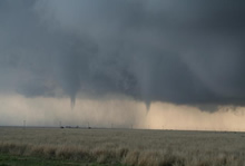 Photograph of two tornadoes across northeast Floyd County - 29 April 2009