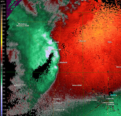 A velocity image from the WSR-88D Radar at Lubbock