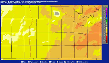 Year to date precipitation departure from normal through June 1, 2011. Click on the image for a larger view.