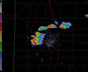 Radar reflectivity image taken from the Lubbock WSR-88D radar at 7:48 pm on March 19, 2011. Click on the radar image for a larger view.