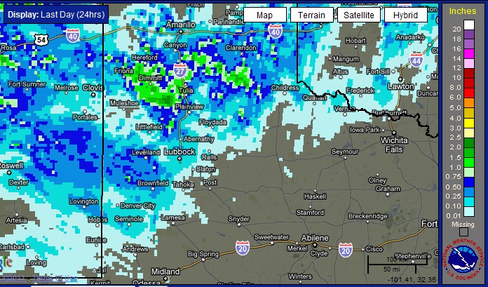 Bias adjusted radar estimated 24-hour rainfall totals ending at 5 pm on September 4, 2011. 