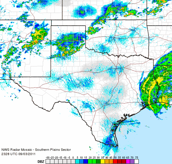 Radar animation valid from 6:28 pm to 7:38 pm on September 3, 2011.
