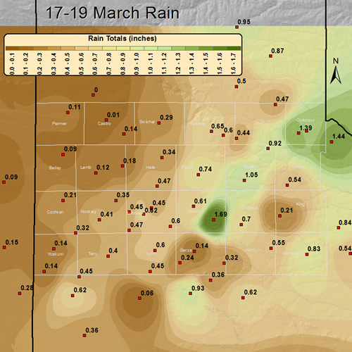 Image of the rainfall which fell across the South Plains area 17-19 March 2012