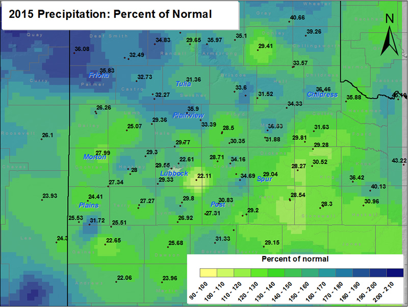 2015 precipitation as a percentage of normal