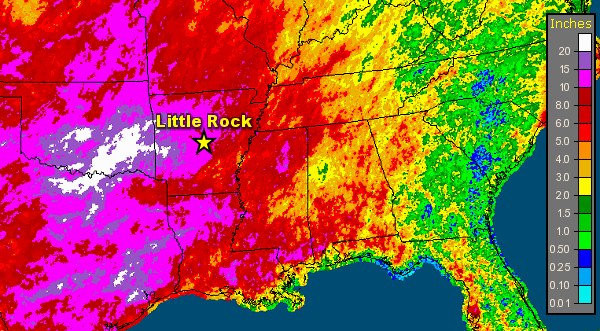 Rainfall amounts across the southern United States in May, 2015.