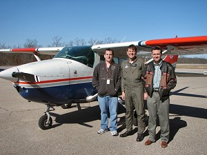 A Civil Air Patrol (CAP) plane landed at the Sharp County Airport on 02/09/2008 after an aerial survey of long track tornado damage.