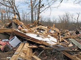 A two story house was ripped apart not far from town.