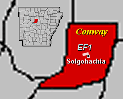 A weak (EF1) tornado was noted in Conway County on 06/12/2009.
