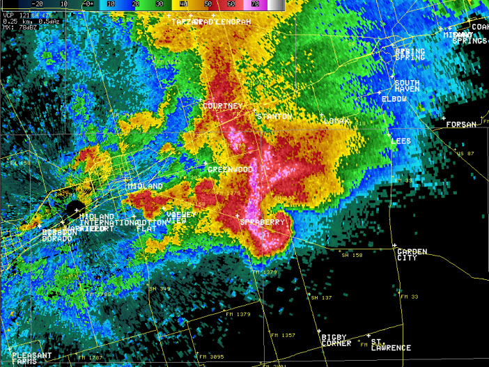 radar image showing tornadic supercell
