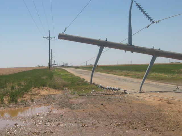 Photo showing a large transmission power pole