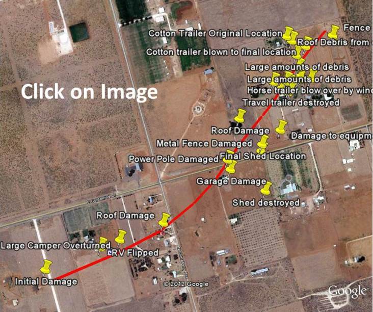 Google map of the tornado damage path