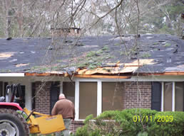 Shingle/roof damage to house near Geigy Rd 