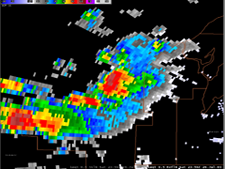 WSR-88D reflectivity display of thunderstorms approaching Ontonagon county in July  of 2003.