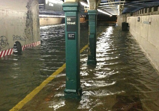 Flooded NYC subway during Hurricane Sandy