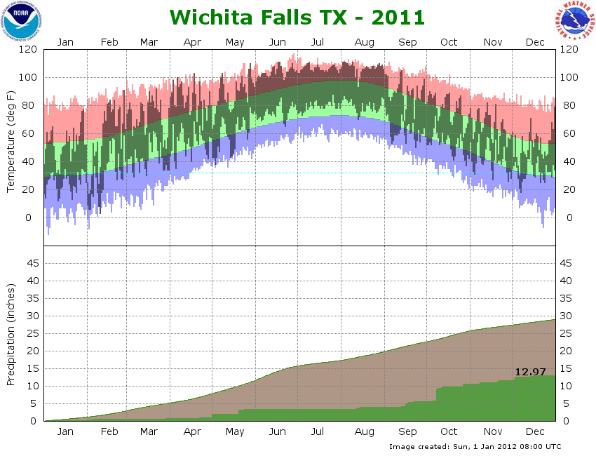 Temperature and Precipitation Plot for 2011 for Wichita Falls, TX
