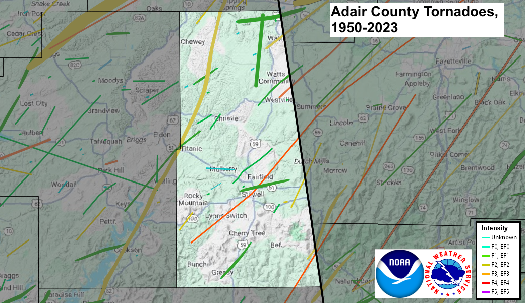 Tornado Track Map for Adair County, OK